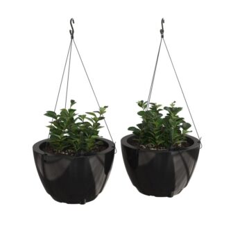 Caprio 14 in. Dia Black Resin Self Watering Hanging Planter (2 Pack)