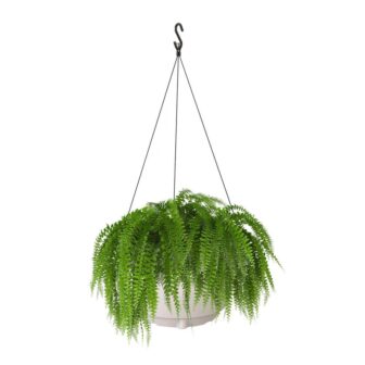 Caprio 14 in. Dia White Resin Self Watering Hanging Planter