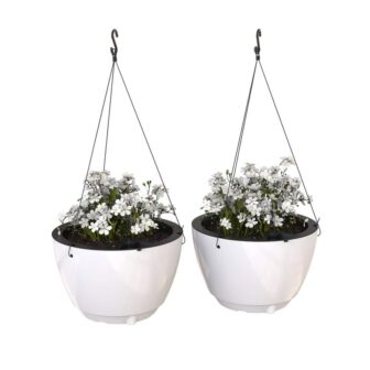 Caprio 14 in. Dia White Resin Self Watering Hanging Planter (2 Pack)