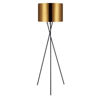 Cara 62 in. Modern Metal Tripod Floor Lamp with Drum Shade, Black/Gold