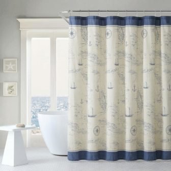 Caribbean Sea Blue Cotton 72in. X 72in. Shower Curtain