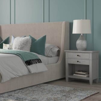 Carlton SOLID WOOD 24 in. Wide Contemporary Bedside Nightstand Table in Fog...