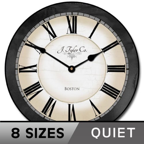 Carolina Gray Clock, large wall clock, Ultra Quiet, 8 sizes, Life Warranty