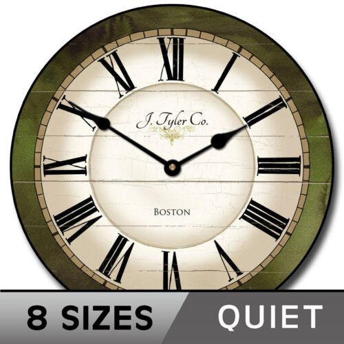 Carolina Green Clock, Ultra Quiet, Lifetime warranty, large Wall clock, 8 sizes!