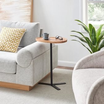 Carter 11.8 in. Oval Teardrop Couch-Side Accent C-Table with Crossed Y-Shape Metal...