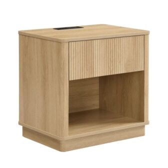 Carter Modern Natural 1-Drawer 21.65 in. W Nightstand with Built-in Charging Station...