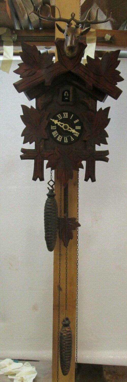 Carved In Germany 1-day Hunting-style cuckoo clock with deer head Hebert Herr