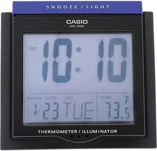 Casio DQ750F-1D Black LED Light Digital Alarm Desk Clock Thermometer Snooze NEW