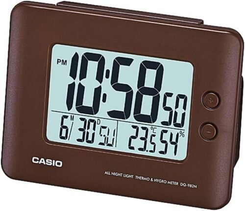 Casio DQ982N-5D Brown LED Light Digital Alarm Desk Clock Thermometer Snooze NEW