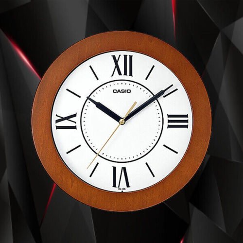 Casio IQ 126 5B Round Wood Frame White Face Easy to Read Wall Silent Clock New