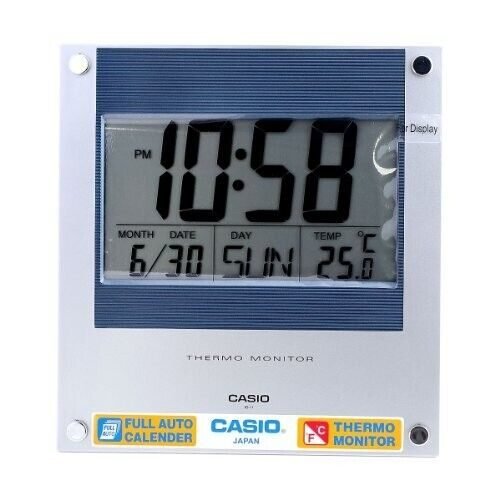 Casio New Original Wall Clock ID 11 2D Temperature Digital Silver Blue ID 11