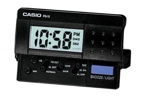 Casio PQ10-1R, Pocket Travel Alarm Digital Clock, Light, Snooze
