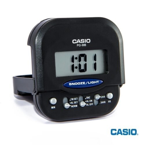 Casio PQ30B-1D, Pocket Travel Alarm Black Clock, Light, Snooze