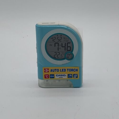 Casio PQ75-2DF Digital Alarm Clock ,Thermometer , Auto Led Torch, Turquoise READ