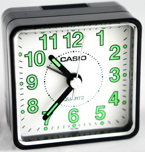 Casio TQ140-1B Travel Desk Quartz Alarm Clock Neobrite Resin Case w Battery New