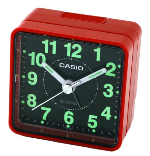Casio TQ140-4DF White Dial Easy Reader Red Table Top Travel Alarm Clock