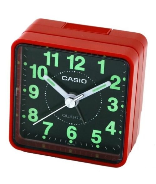 Casio TQ140-4DF White Dial Easy Reader Red Table Top Travel Alarm Clock Working
