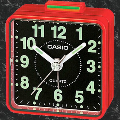 Casio TQ140-4D Travel Clock Quartz Alarm Clock Neobrite Black Red w Battery New