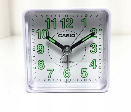 Casio TQ140-7D Travel Clock Quartz Alarm Clock Neobrite White Case w Battery NEW