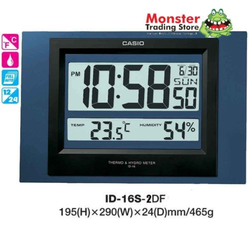 CASIO WALL CLOCK ID 16S 2DF ID16 TEMPERATURE 12 MONTH WARRANTY