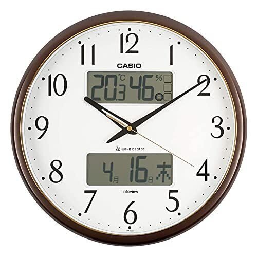 CASIO wall clock radio wave Brown diameter35cm analog living environment tempera