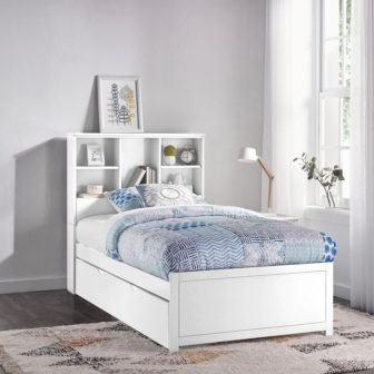 Caspian White Twin Bookcase Bed with Trundle