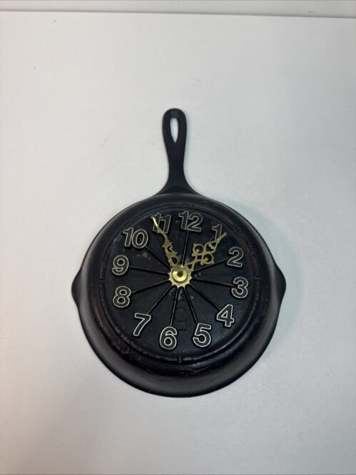 Cast Iron Wall Clock Rare Home Decor Made In USA Black Gold Battery Operated