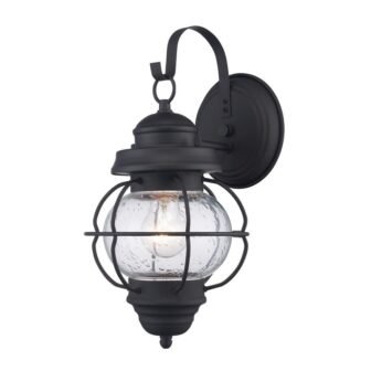 Catalina 13.5 in. 1-Light Black Outdoor Wall Light Fixture with Seeded Glass
