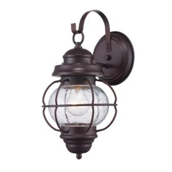 Catalina 13.5 in. 1-Light Rustic Bronze Outdoor Wall Light Fixture with Seeded...