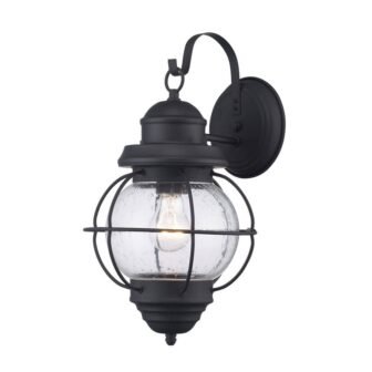 Catalina 15 in. 1-Light Black Outdoor Wall Light Fixture with Seeded Glass