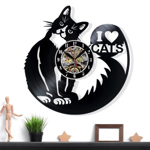 Cat Vinyl Wall Clock - Retro Decor - Unique Home Accent - Perfect Gift