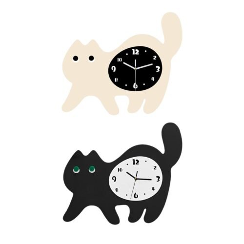 Cat Wall Clock Nonticking Easy to Read Creative Kitten for Classroom Apartment