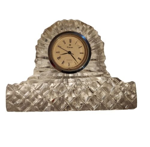 Cavan Table Clock w/Islend Crystal Desk Clock Paperweight NEEDS NEW BATTERY