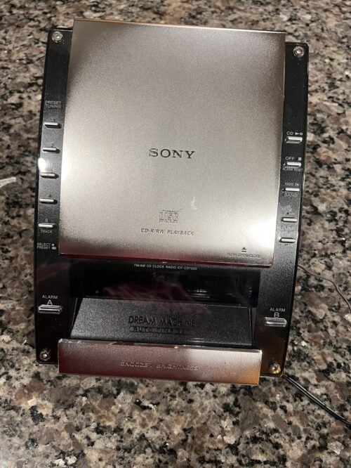 CD AM / FM Dual Alarm Clock Radio Black/Silver Sony ICF-CD7000 Tested Y2K