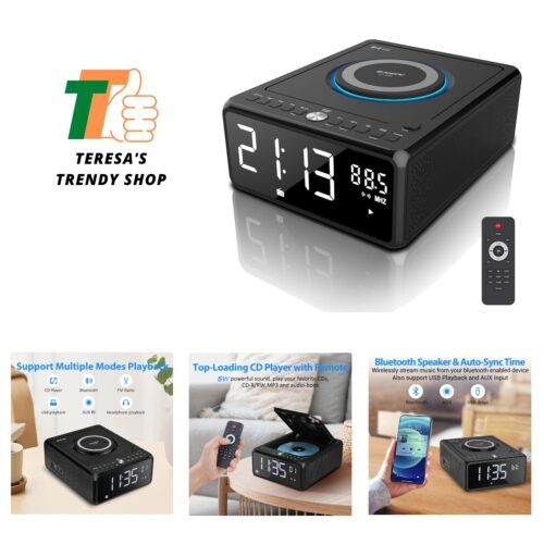CD Player Alarm Clock Radio with Remote, Bluetooth Boombox CD Players for Hom...