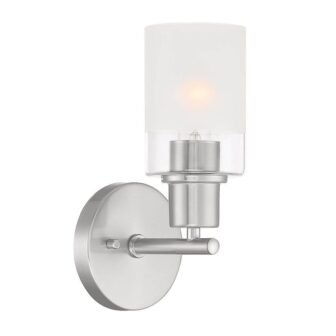 Cedar Lane 5 in. 1-Light Brushed Nickel Modern Wall Sconce with Clear...