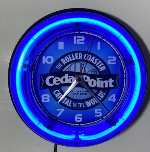 Cedar Point Park Logo neon wall hanging clock