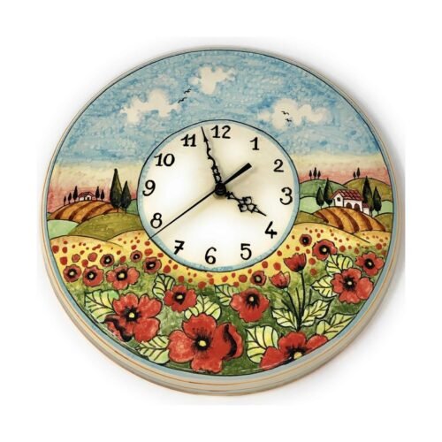 CERAMICHE D'ARTE PARRINI - Italian Ceramic Wall Clock Decorated Landscape Pop...