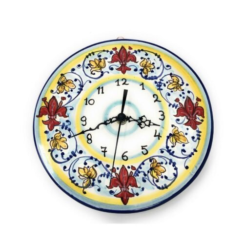 CERAMICHE D'ARTE PARRINI - Italian Ceramic Wall Clock Lily Red Hand Painted M...