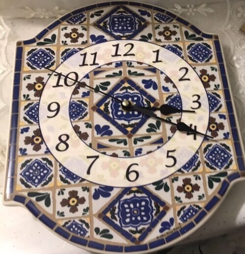 Ceramic Wall Clock - Italian? Intricate Rectangular, NEW Workings