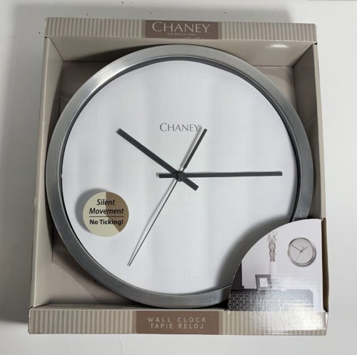 Chaney Wall Clock— NoTicking Silent Movement 12” Dia Silver—No Numbers NIB