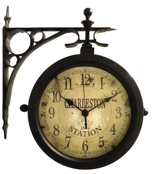 Charelston Metal Outdoor Clock, Waterproof Double Sided Train Station Clock &...