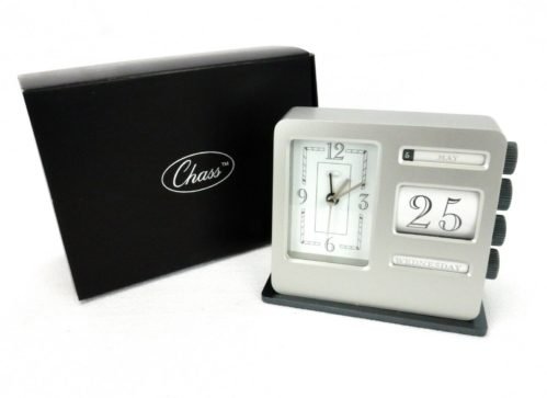 Chass Banker's Desk Calendar & Alarm Clock, Analog, Scroll Wheel Dates, #JP81221