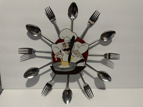 Chef and Silverware Decorative Kitchen Wall Clock