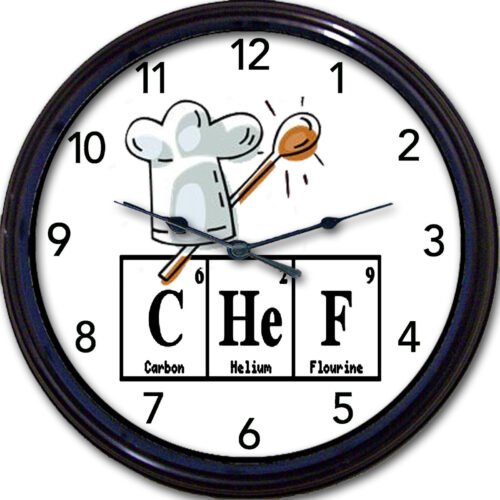 Chef Chemistry Kitchen Wall Clock Periodic Table Elements Bakery Breaking Bad