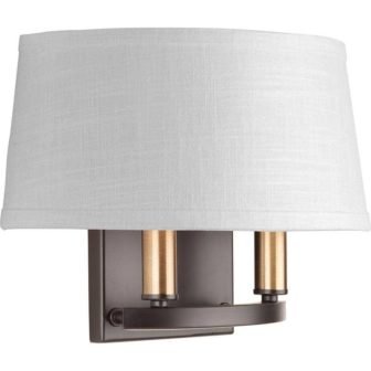 Cherish Collection 2-Light Antique Bronze Wall Sconce with Linen Shade