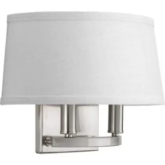 Cherish Collection 2 Light Brushed Nickel Wall Sconce with Linen Shade photo Cherish Collection 2 Light Brushed Nickel Wall Sconce with Linen Shade featured image
