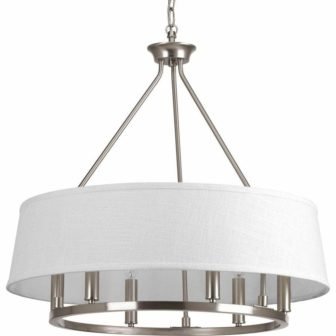 Cherish Collection 6-Light Brushed Nickel White Linen Shade Coastal Chandelier Light