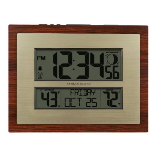 Cherry Finish Modern Digital Atomic Clock with Temperature, W86111