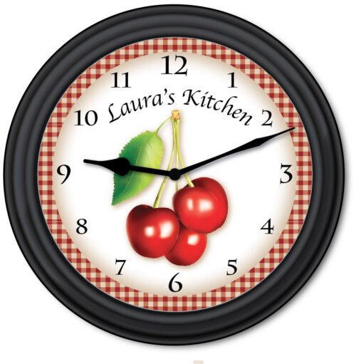 Cherry Kitchen PERSONALIZED Wall Clock - Baker Country Primitive Decor - GIFT